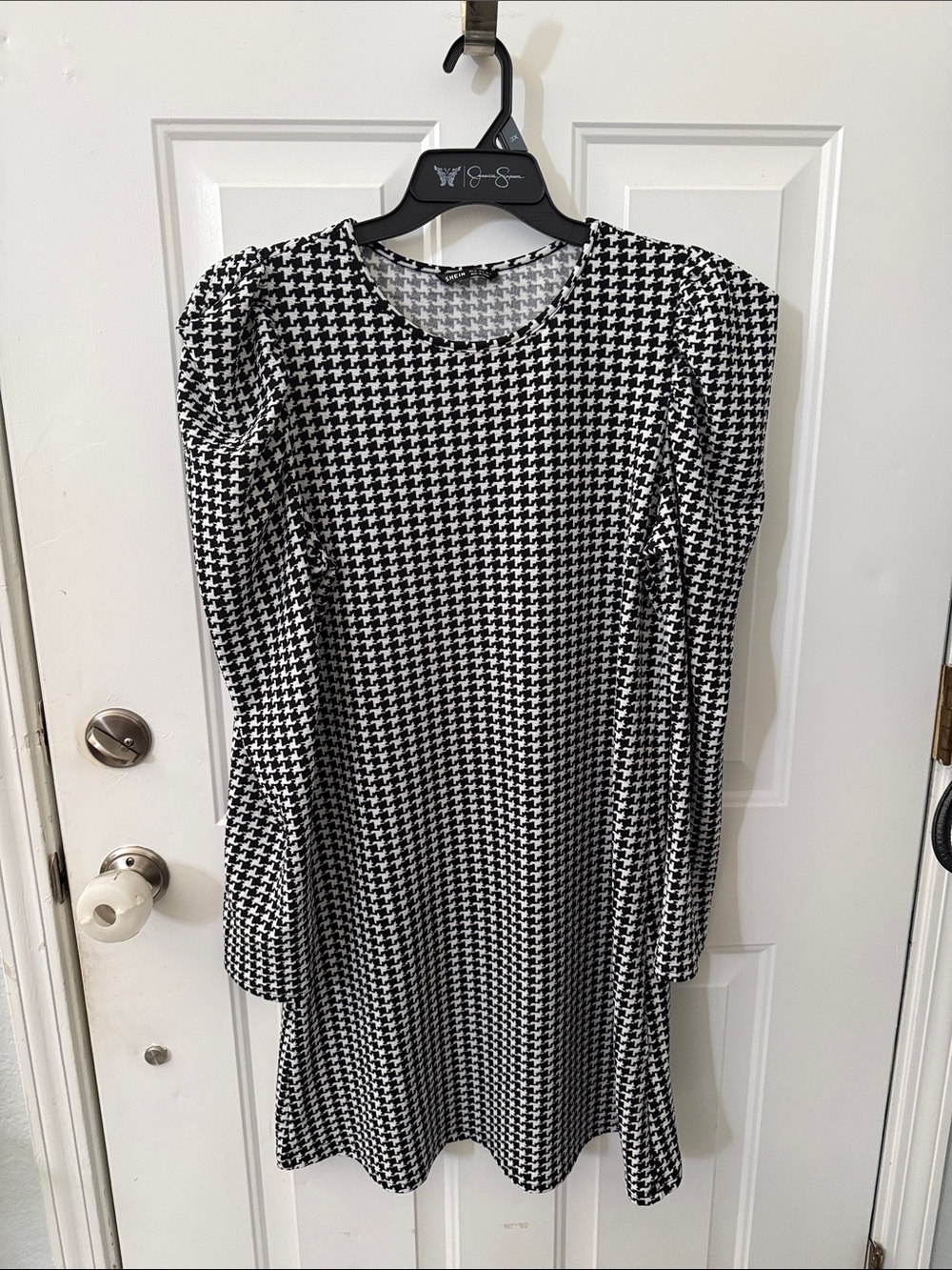 SHEIN Black and White Houndstooth Long Sleeve Dress